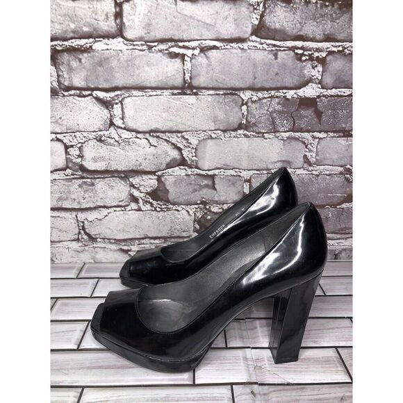 Stuart Weitzman Patent Leather Black Platform Peep Toe Heels Women sz 8.5M US/39 - Picture 2 of 16